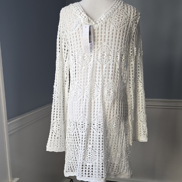 NWT La Blanca Waverly Crochet Swimsuit Coverup - Ivory - Picture 7 of 10
